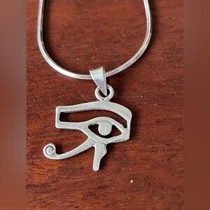 Silver Eye of Horus Pendant Italy 925 on 23 inches square smooth necklace chain